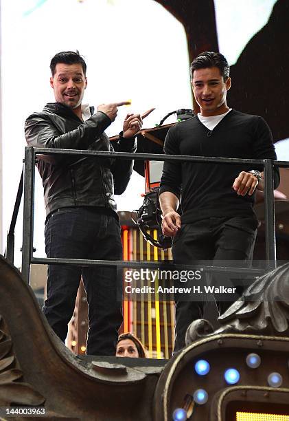 Extra" host Mario Lopez interviews Ricky Martin at the Hard Rock Cafe New York on May 7, 2012 in New York City.