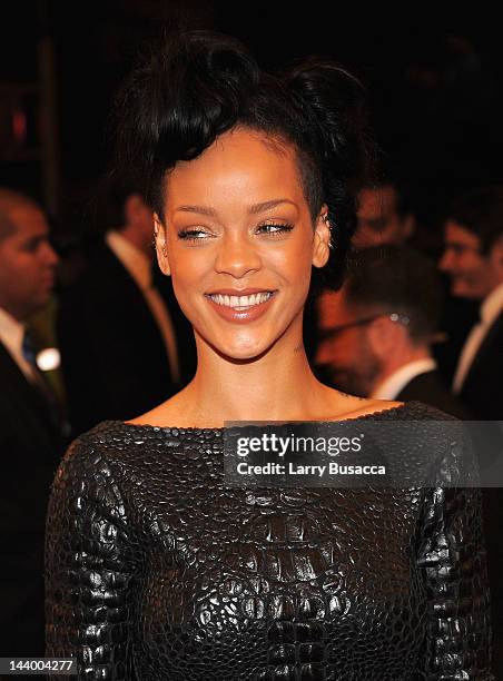 Rihanna attends the "Schiaparelli And Prada: Impossible Conversations" Costume Institute Gala at the Metropolitan Museum of Art on May 7, 2012 in New...