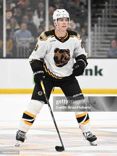 Mike Reilly of the Boston Bruins watches the game during the first period of a game against the St. Louis Blues at the TD Garden on November 07, 2022...