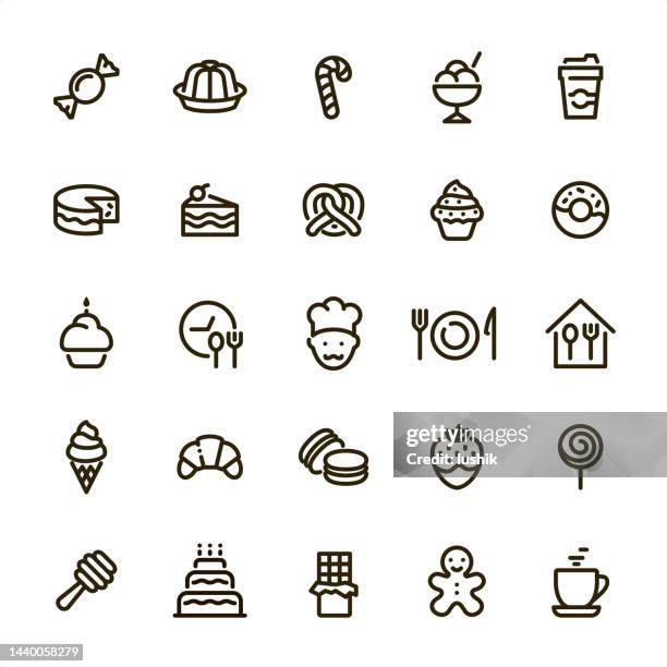 sweet food - pixel perfect line icons - hard candy stock illustrations