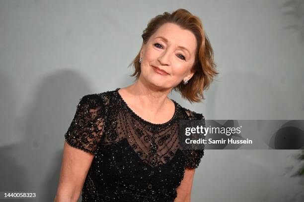 Lesley Manville attends "The Crown" Season 5 World Premiere at Theatre Royal Drury Lane on November 08, 2022 in London, England.