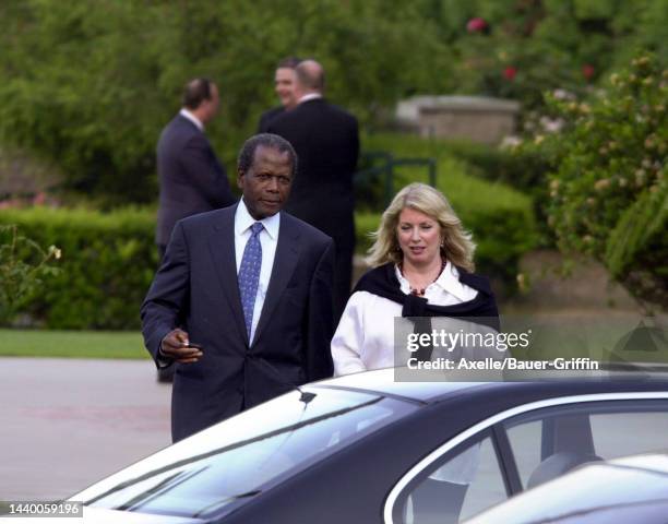 Sidney Poitier and Joanna Shimkus are seen on July 01, 2001 in Los Angeles, California.