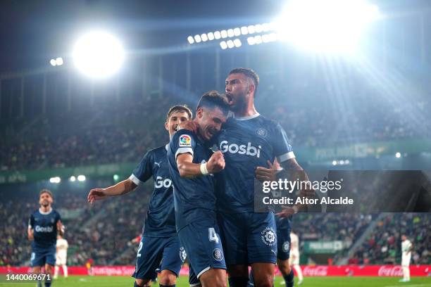 Valentin Castellanos of Girona FC celebrates after scoring their team's second goal during the LaLiga Santander match between Elche CF and Girona FC...