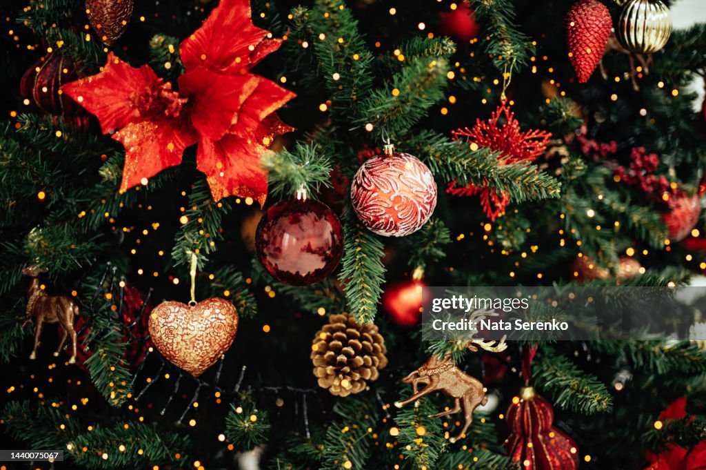 Closeup of Decorated Christmas tree