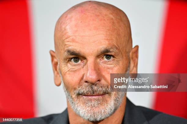 Stefano Pioli, Head Coach of AC Milan, looks on prior to the Serie A match between US Cremonese and AC Milan at Stadio Giovanni Zini on November 08,...