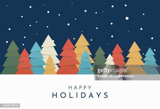 frohe feiertage weihnachtsgrußkarte. vektor - schnee stock-grafiken, -clipart, -cartoons und -symbole