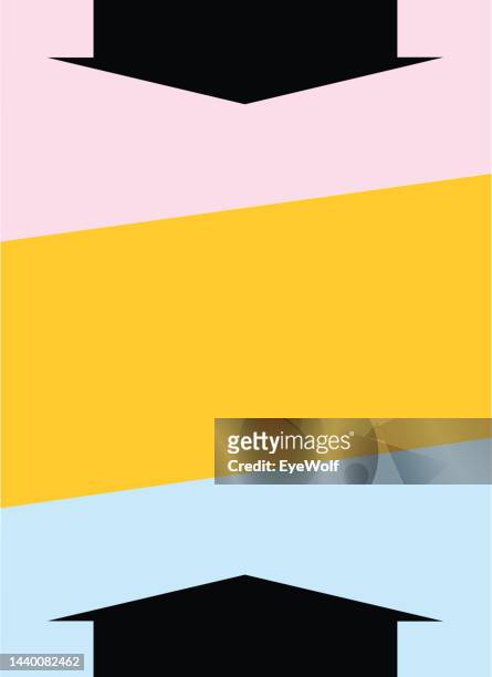 poster. vertical poster with copy space and arrows. pink, yellow and blue. - wolf only white background stock pictures, royalty-free photos & images