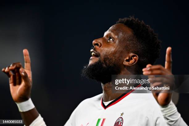 Divock Origi of AC Milan celebrates a goal that is later disallowed during the Serie A match between US Cremonese and AC Milan at Stadio Giovanni...