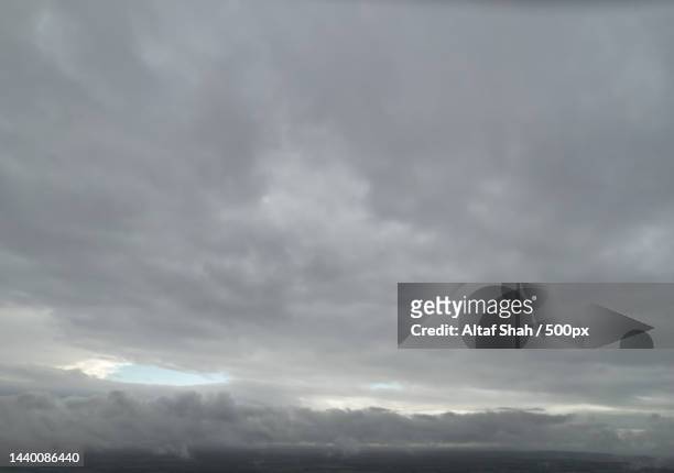 high angle footage of dramatic clouds and sky over city,united kingdom,uk - cloudy stock-fotos und bilder