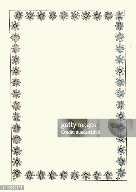 art nouveau style floral snowflake border design, 19th century, victorian, 1890s, 19th century - victorian frame stock illustrations