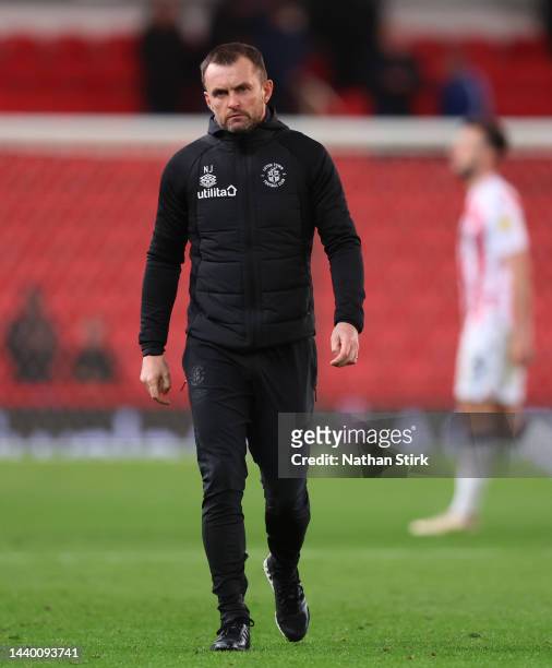 Nathan Jones manager of Luton following the Sky Bet Championship between Stoke City and Luton Town at Bet365 Stadium on November 08, 2022 in Stoke on...