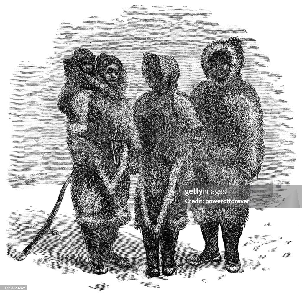 Traditional Inuits Inuit Family Wearing Traditional Clothing 19th Century High-Res Vector ...