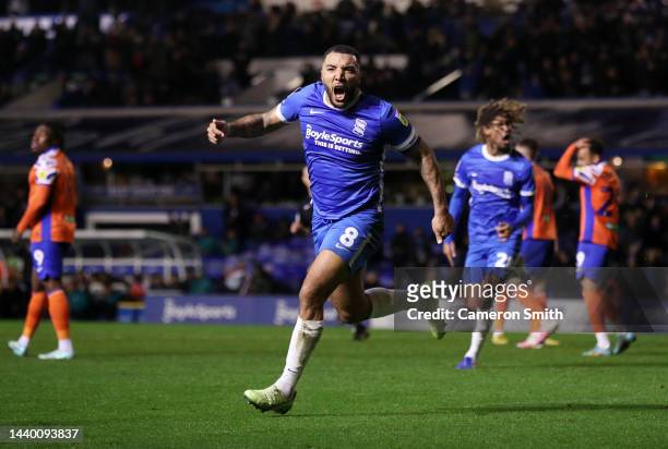 Troy Deeney of Birmingham City celebrates after scoring their side's second goal during the Sky Bet Championship between Birmingham City and Swansea...