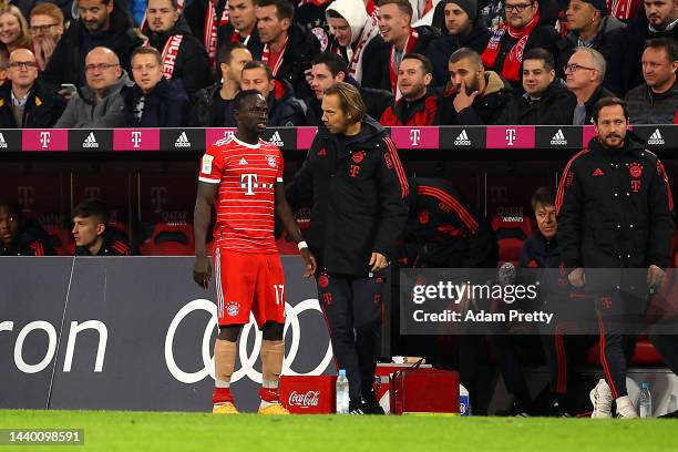 Sadio Mane of Bayern Munich is substituted off during the Bundesliga match between FC Bayern Muenchen and SV Werder Bremen at Allianz Arena on...