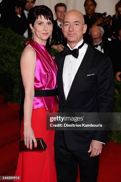 Mackenzie Bezos and Jeff Bezos, founder and chief executive officer of Amazon.com attend the "Schiaparelli And Prada: Impossible Conversations"...