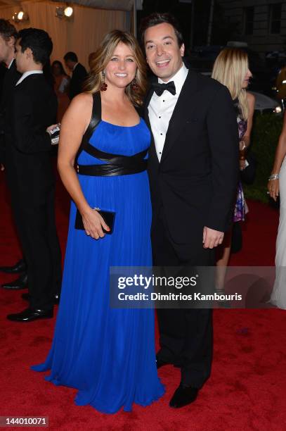 Nancy Juvonen and Jimmy Fallon attend the "Schiaparelli And Prada: Impossible Conversations" Costume Institute Gala at the Metropolitan Museum of Art...