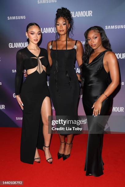 Stella Quaresma, Jorja Douglas and Renee Downer of Girl-group FLO attend the Glamour Women of the Year Awards 2022 at Outernet London on November 08,...