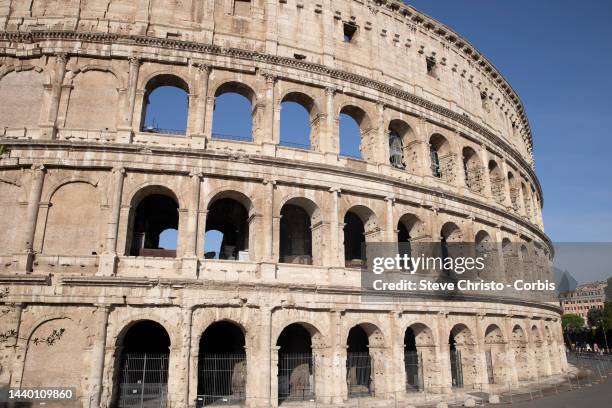 Inside the Colosseum which is the most well known of all the Ancient Roman monuments in Rome on August 14, 2022 in Rome, Italy.