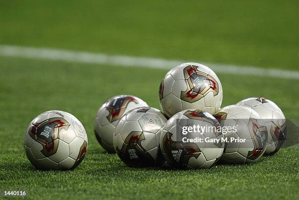 General view of the Official World Cup Adidas Fevernova footballs taken during the Poland v USA, Group D, World Cup Group Stage match played at the...