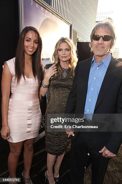 Claudia Rose, Michelle Pfeiffer and David E. Kelley arrive at Warner Bros.' Los Angeles Premiere of 'Dark Shadows' at Grauman's Chinese Theatre on...