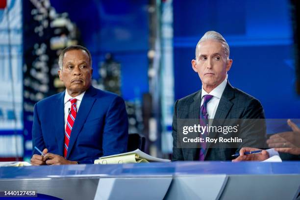 Juan Williams and Trey Gowdy attend FOX News Channel’s "Democracy 2022: Election Night" at Fox News Channel Studios on November 08, 2022 in New York...