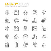 Collection of energy and power related outline icons. 48x48 Pixel Perfect. Editable stroke