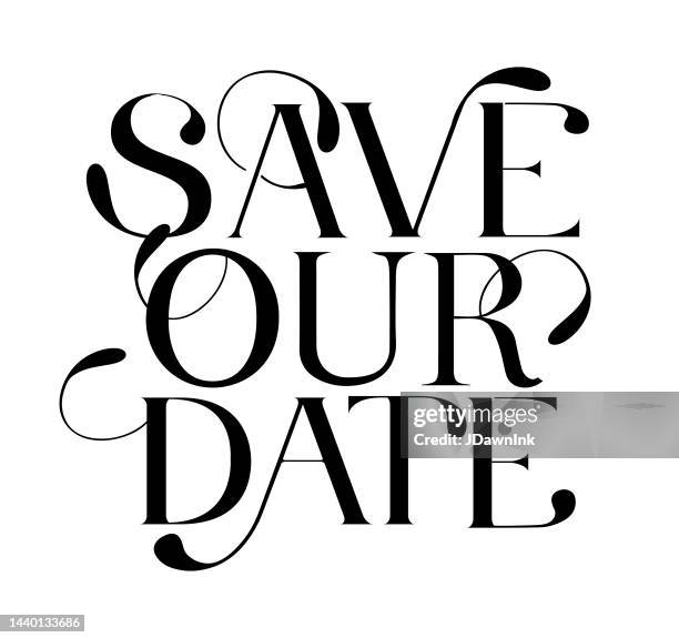 save our date wedding typography design in black on white background - awards ceremony invitation stock illustrations