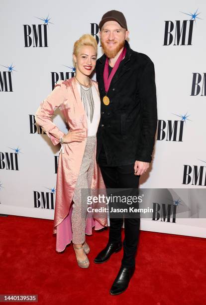 Natalie Harker and Eric Paslay attend the 2022 BMI Country Awards at BMI on November 08, 2022 in Nashville, Tennessee.