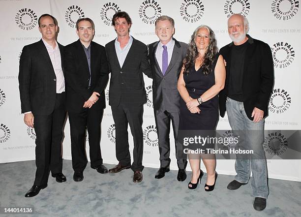 David Nevins, Michael Schneider, Noah Wyle, Warren Littlefield, Marta Kauffman and James Burrows attend the Paley Center for media presents "Top Of...