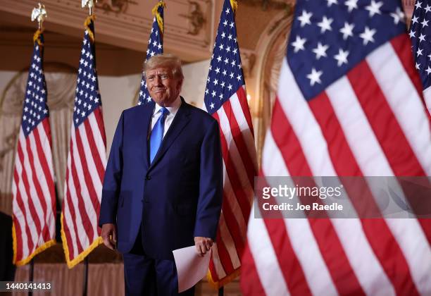 Former U.S. President Donald Trump speaks during an election night event at Mar-a-Lago on November 08, 2022 in Palm Beach, Florida. Trump addressed...