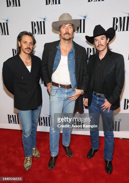 Cameron Duddy, Mark Wystrach and Jess Carson of Midland attend the 2022 BMI Country Awards at BMI on November 08, 2022 in Nashville, Tennessee.