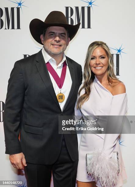 Rhett Akins and Sonya Akins attend the 2022 BMI Country Awards at BMI on November 08, 2022 in Nashville, Tennessee.
