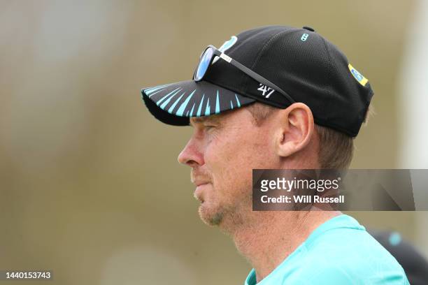 Ashley Noffke, head coach of the Heat looks on during the Women's Big Bash League match between the Perth Scorchers and the Brisbane Heat at Lilac...
