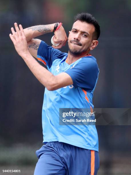 Yuzvendra Chahal during a India T20 World Cup squad training session at Adelaide Oval on November 09, 2022 in Adelaide, Australia.