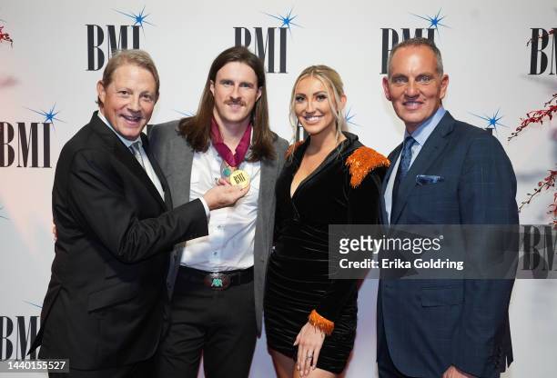 Vice President Creative Clay Bradley, John Morgan, Hailey Rae Morgan and BMI President and CEO Mike O'Neill attend the 2022 BMI Country Awards at BMI...