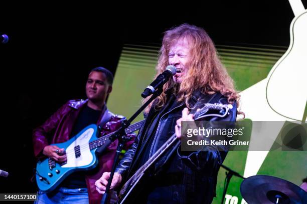 Dave Mustaine performs at 2022 Gibson Gives Guitars For Vets Rock To Remember Concert & Auction at Gibson Garage on November 08, 2022 in Nashville,...