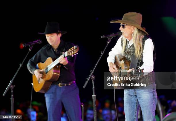Scotty Emerick and Dean Dillon perform onstage during the 2022 BMI Country Awards at BMI on November 08, 2022 in Nashville, Tennessee.