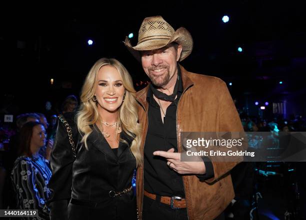Carrie Underwood and Toby Keith attend the 2022 BMI Country Awards at BMI on November 08, 2022 in Nashville, Tennessee.