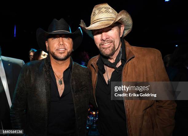 Jason Aldean and Toby Keith attend the 2022 BMI Country Awards at BMI on November 08, 2022 in Nashville, Tennessee.
