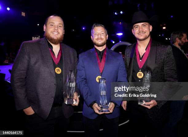 Luke Combs, Rob Williford and Drew Parker attend the 2022 BMI Country Awards at BMI on November 08, 2022 in Nashville, Tennessee.