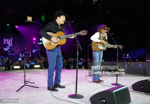 Scotty Emerick and Dean Dillon perform onstage for the 2022 BMI Country Awards at BMI on November 08, 2022 in Nashville, Tennessee.