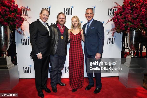 Vice President Creative Clay Bradley, Ernest and Delaney Royer, BMI President and CEO Mike O'Neill attend the 2022 BMI Country Awards at BMI on...