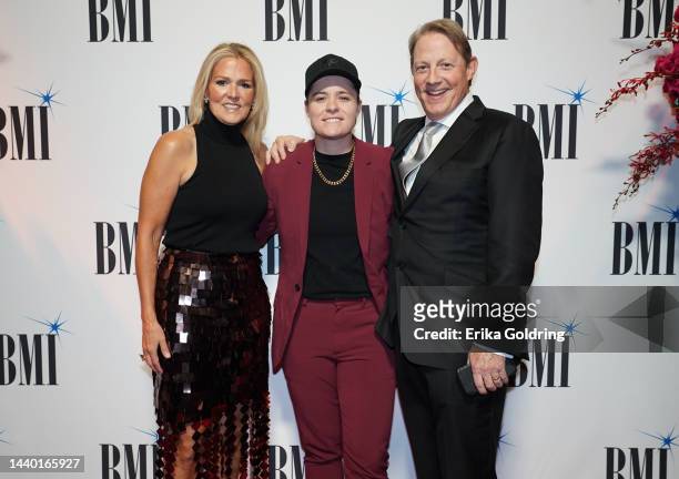 Of Creative of BMI Leslie Roberts, Lily Rose and BMI Vice President Creative, Clay Bradley attend the 2022 BMI Country Awards at BMI on November 08,...