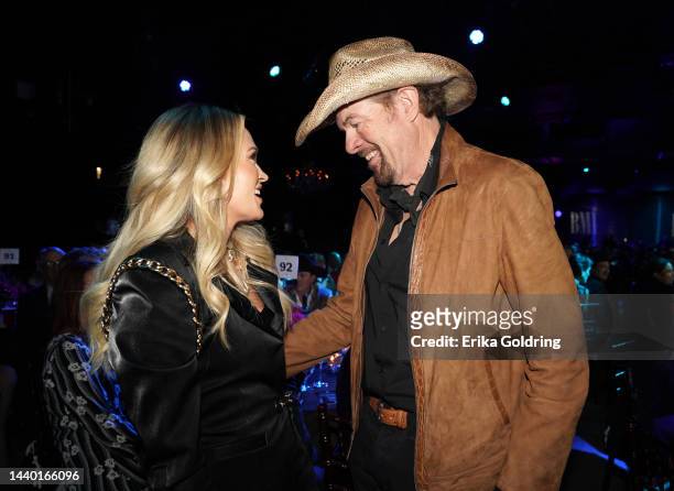 Carrie Underwood and Toby Keith attend the BMI Icon Award during the 2022 BMI Country Awards at BMI on November 08, 2022 in Nashville, Tennessee.