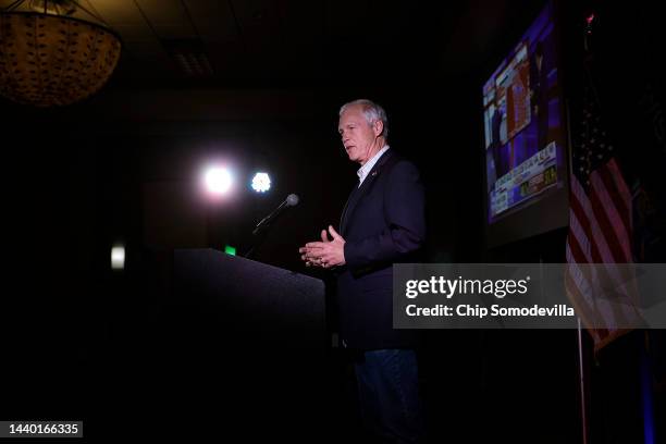 Sen. Ron Johnson speaks to his supporters during an election night party at the Best Western Premier Bridgewood Resort on November 08, 2022 in...