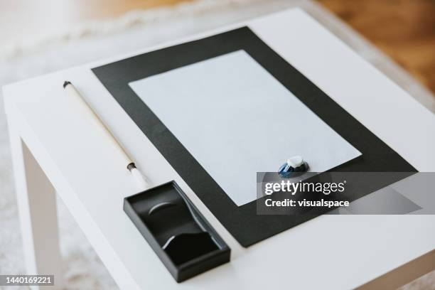 blank canvas for traditional new year's calligraphy-kakizome - japanese calligraphy stock pictures, royalty-free photos & images