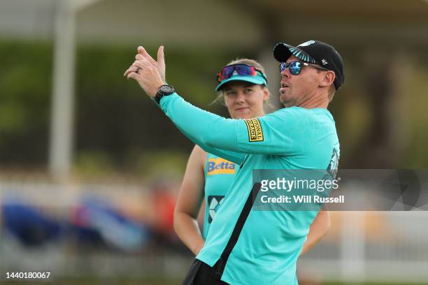 Ashley Noffke, head coach of the Heat during the Women's Big Bash League match between the Perth Scorchers and the Brisbane Heat at Lilac Hill, on...