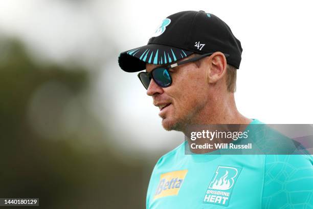 Ashley Noffke, head coach of the Heat looks on during the Women's Big Bash League match between the Perth Scorchers and the Brisbane Heat at Lilac...