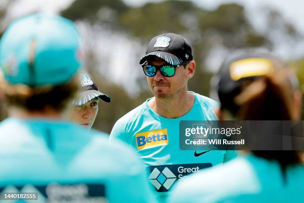 Ashley Noffke, head coach of the Heat looks on during the Women's Big Bash League match between the Perth Scorchers and the Brisbane Heat at Lilac...