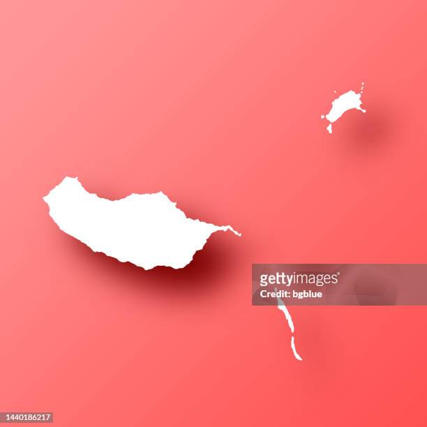 madeira islands map on red background with shadow - madeira stock illustrations